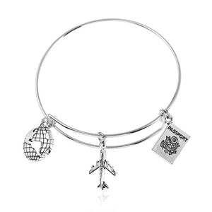 🌎✈️📓 Silver Zinc Alloy Charm Bracelet